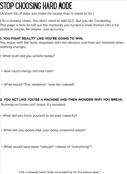 Sample workbook page: Stop Choosing Hard Mode