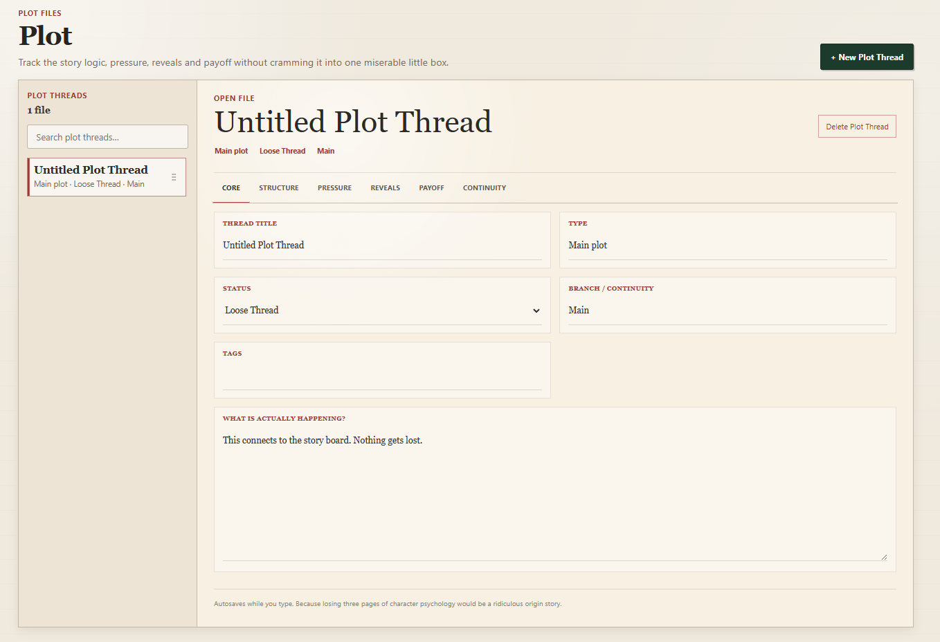 PeciaDesk plot thread file with structure and continuity tools